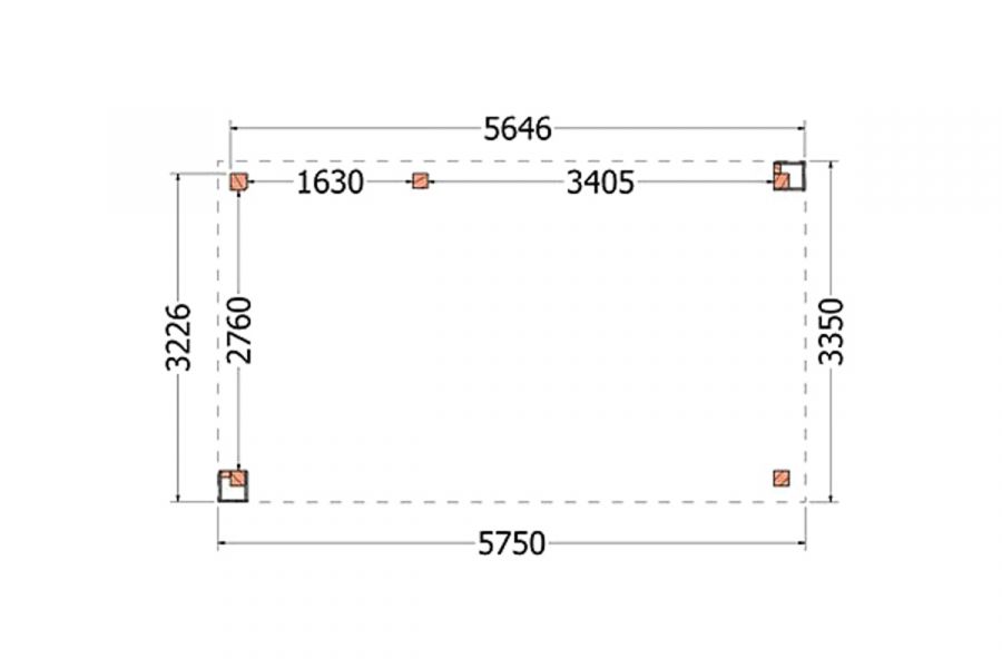 Buitenverblijf Verona 575x335 cm - Plat dak model links