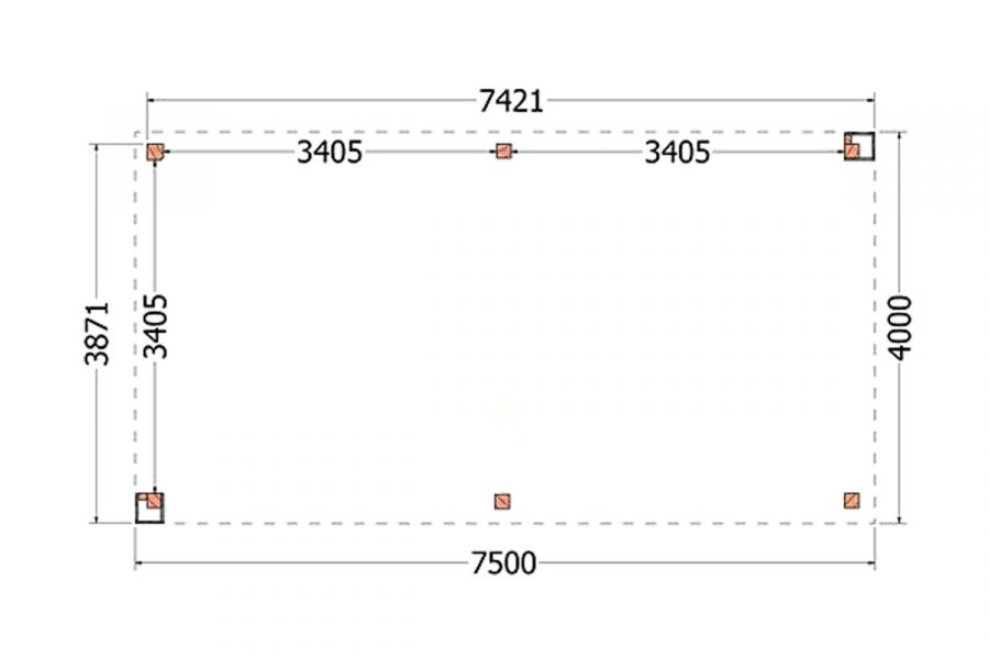 Buitenverblijf Verona 750x400 cm - Plat dak model links