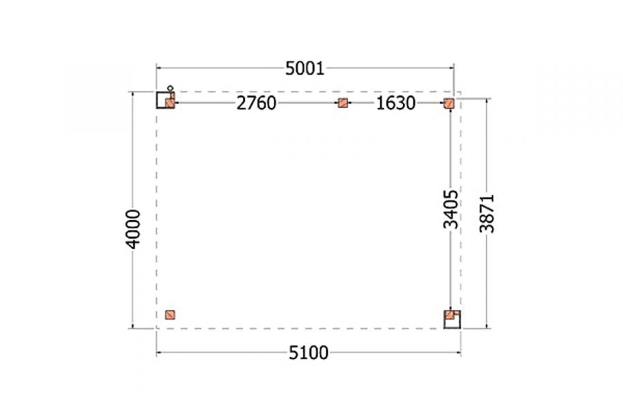 Buitenverblijf Verona 510x400 cm - Plat dak model rechts