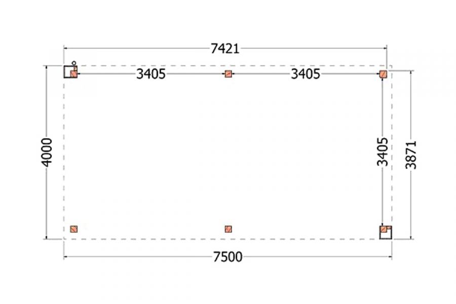 Buitenverblijf Verona 750x400 cm - Plat dak model rechts