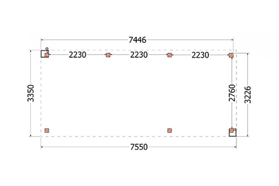 Buitenverblijf Verona 755x335 cm - Plat dak model rechts