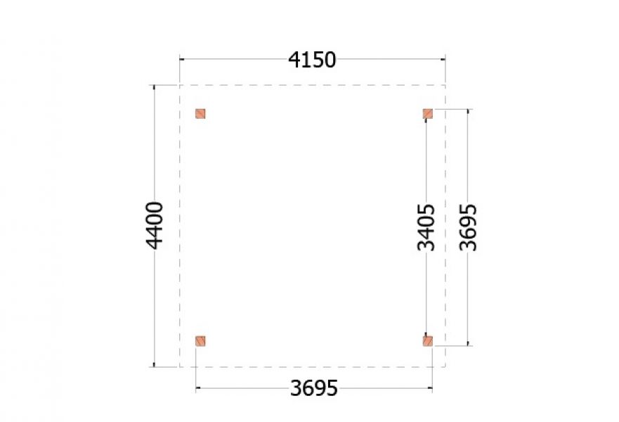 Trendhout buitenverblijf zadeldak XL 415x440 - plattegrond