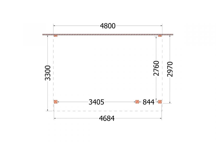 Aanbouwveranda Ancona 480x330 cm - plat dak model rechts