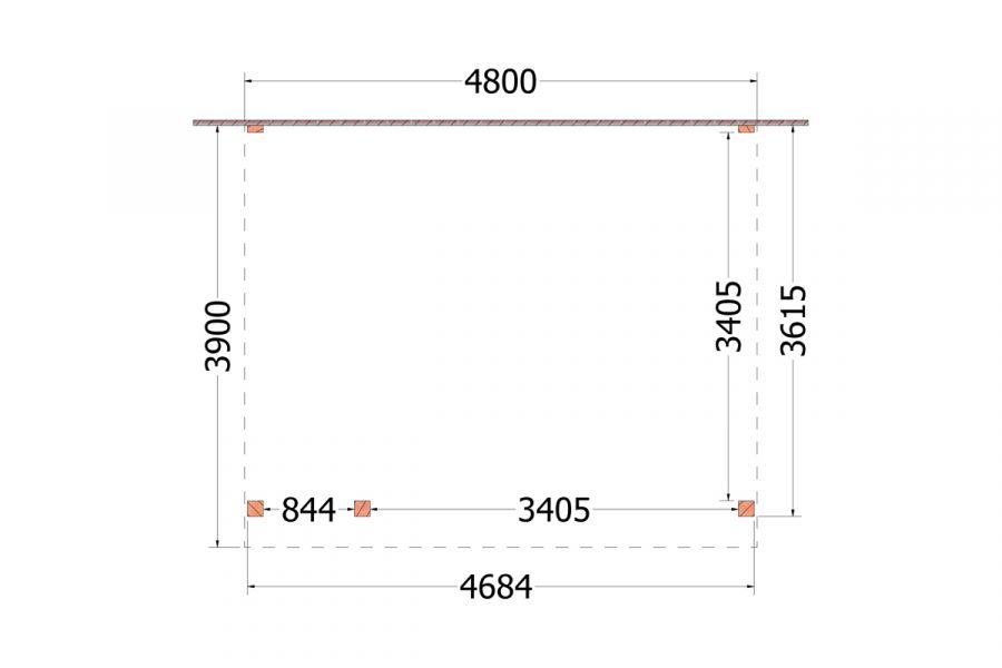 Aanbouwveranda Ancona 495x390 cm - plat dak model links