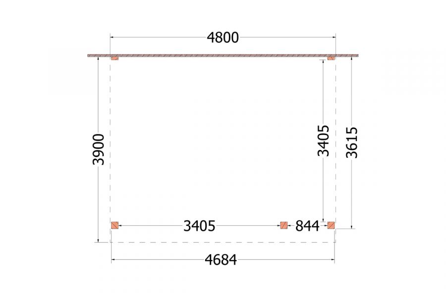 Aanbouwveranda Ancona 480x390 cm - plat dak model rechts