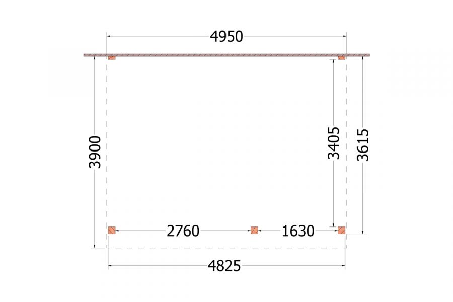 Aanbouwveranda Ancona 495x390 cm - plat dak model rechts