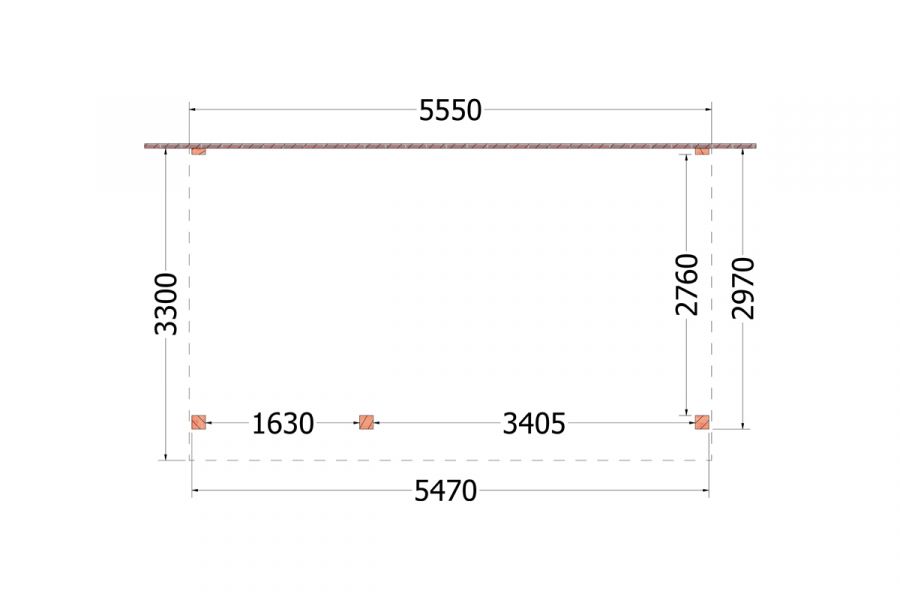 Aanbouwveranda Ancona 555x330 cm - plat dak model links