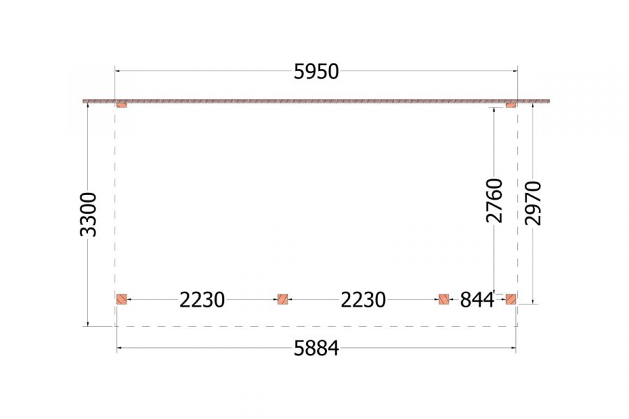 Aanbouwveranda Ancona 595x390 cm - plat dak model rechts