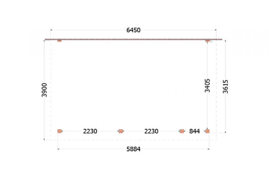 Aanbouwveranda Lucca 645x390 cm - Plat dak model rechts