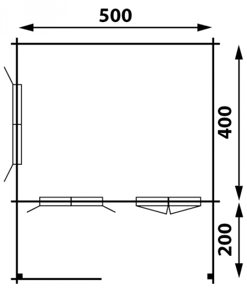 Blokhut 540x440 cm + luifel 200 cm, 50 mm & dubbelglas - gecoat