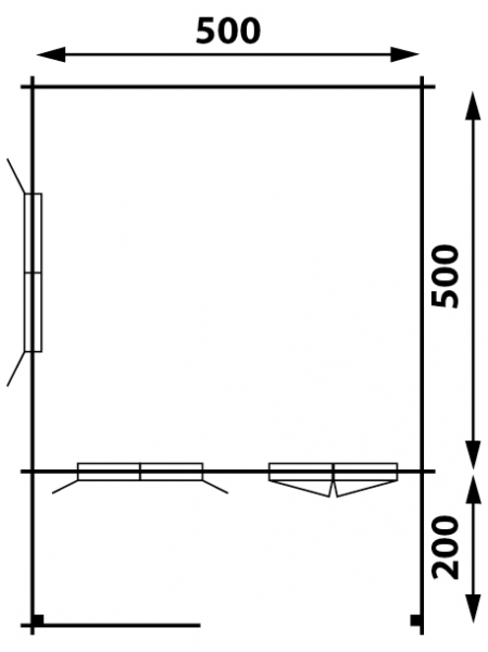 Blokhut 540x540 cm + luifel 200 cm, 50 mm & dubbelglas - gecoat