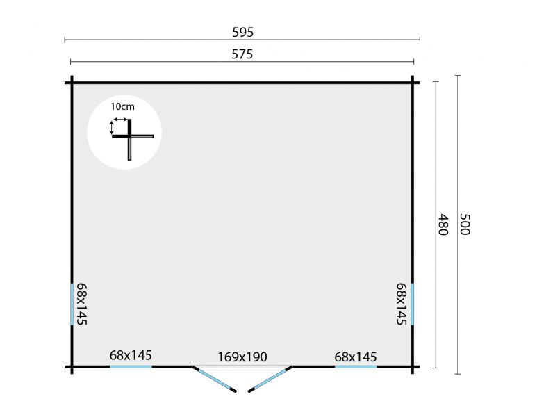 Blokhut  Calpe | 44 mm | onbehandeld | 595x500 cm