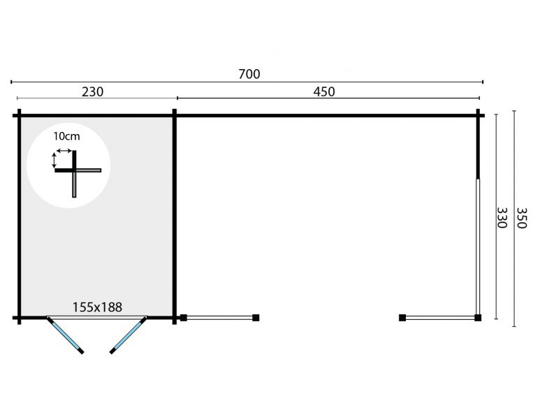 Blokhut Kukka - 700x350 cm - Bruin geïmpregneerd