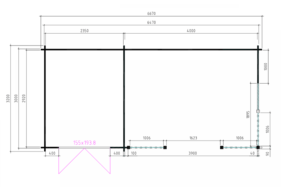 Blokhut 6732 667x320 cm - exterieur gecoat