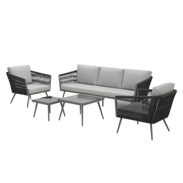 Canberra loungeset - 5-delig - arctic grey - rope dark grey - light grey