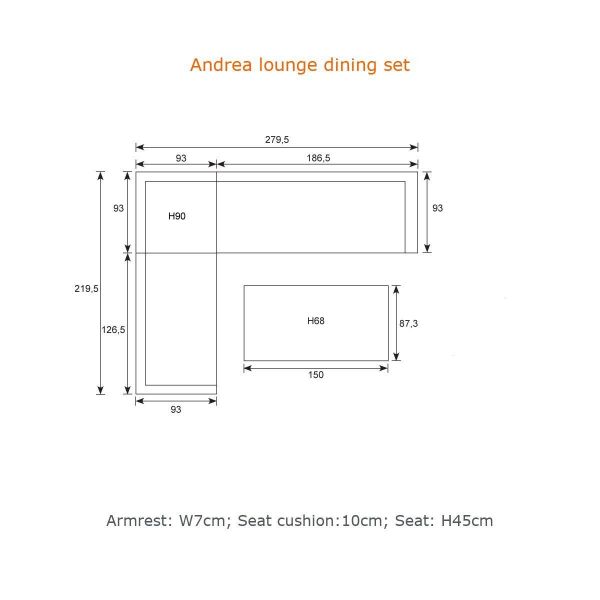 Andrea lounge-diningset - hoekbank en tafel - rechts carbon black - rope dark grey - mint grey