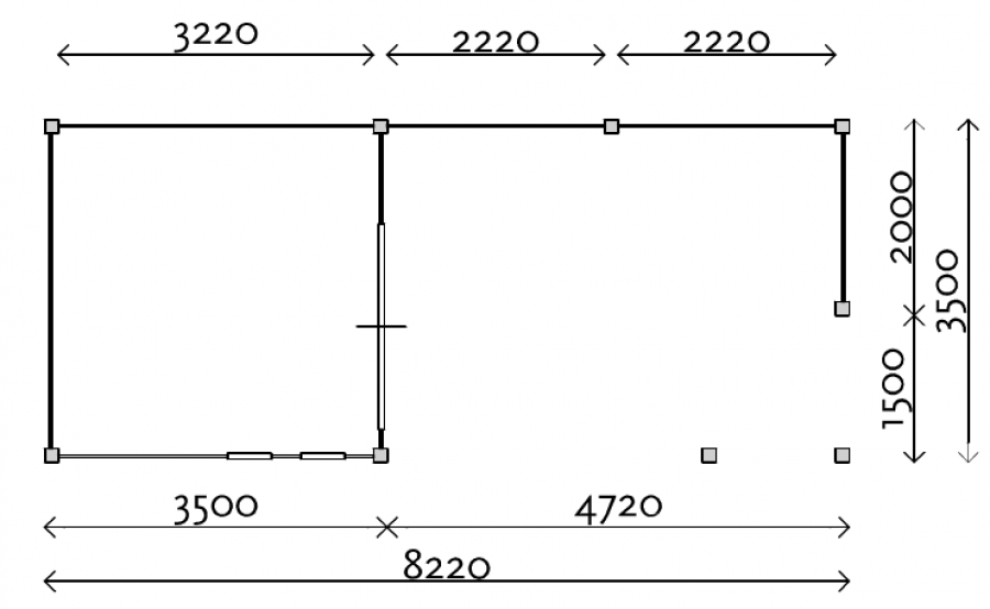 Lugarde Blokhut PS13 822x350 cm - 28 mm - plattegrond