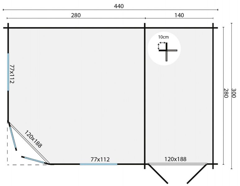 Blokhut Agnes 300x440 cm - Red class wood geïmpregneerd