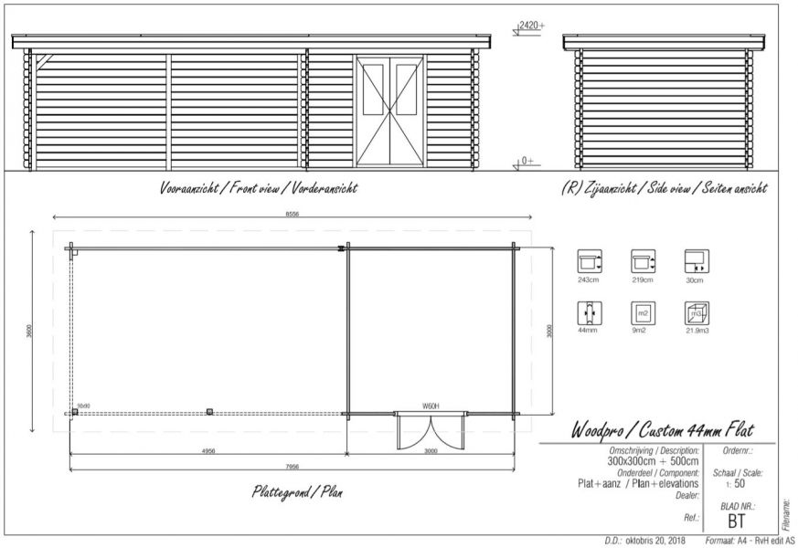 Blokhut/Tuinhuis Asselt 800x300 cm - Plattegrond