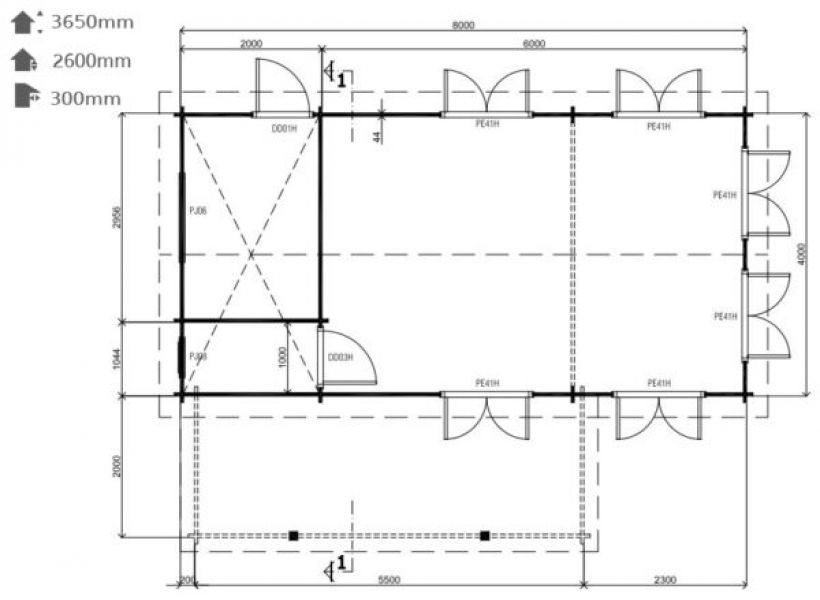 Lugarde Blokhut B51 800x600 cm - 44 mm - plattegrond