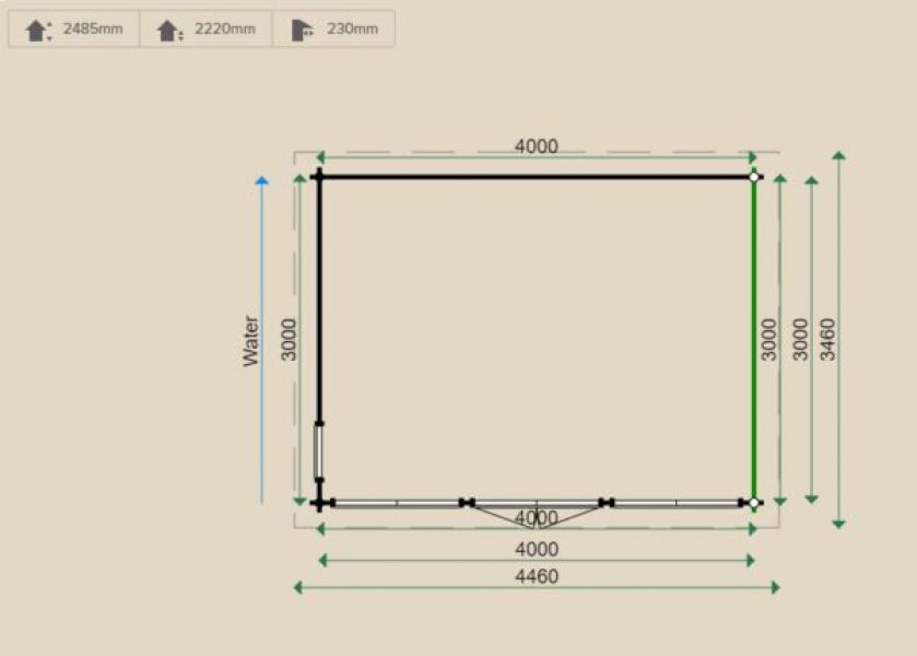 Lugarde Blokhut B63 400x300 cm - 44 mm - plattegrond