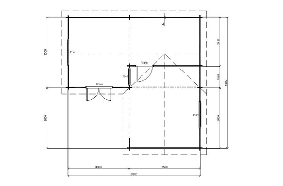 Lugarde Blokhut BP98o 650x650 cm - 44 mm - plattegrond