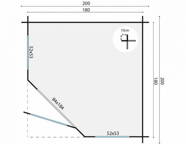 hoekblokhut petit - plattegrond