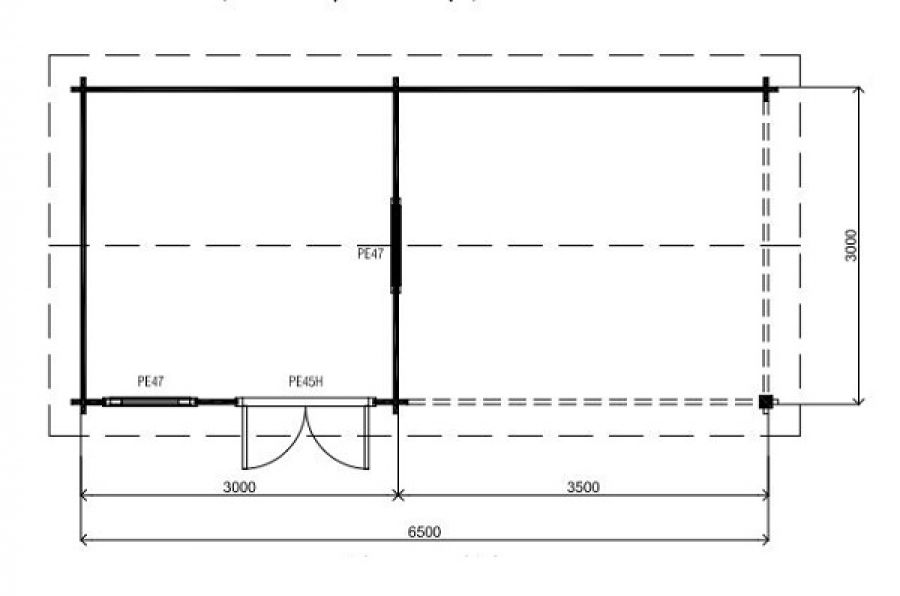 Lugarde Blokhut B21 650x300 cm - 44 mm - plattegrond