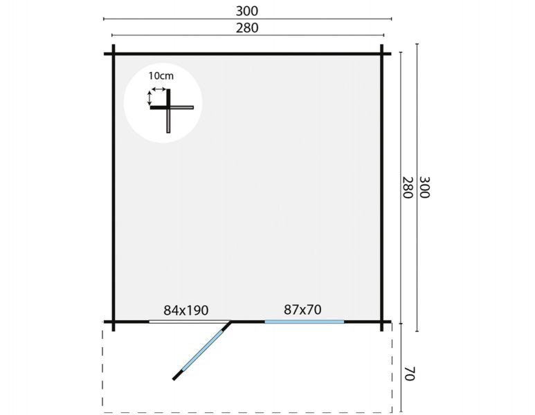 Blokhut Bo 300x300 cm + luifel 70 cm - Red class wood geïmpregneerd