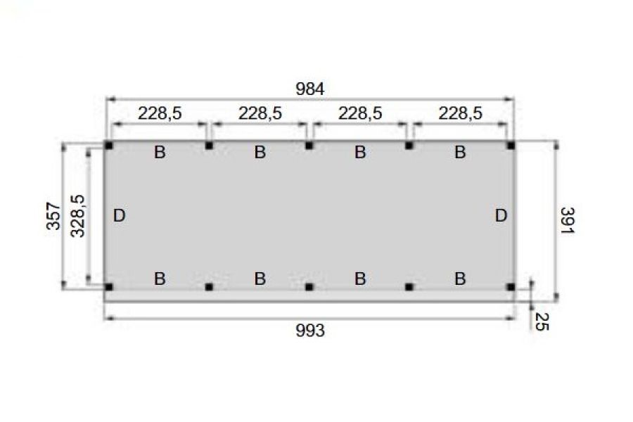 Plattegrond Overkapping Premium XL 1000x360 cm 