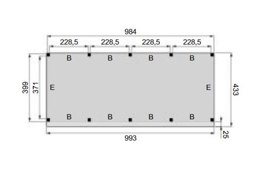 Plattegrond Overkapping Premium XXL 1000x400 cm 