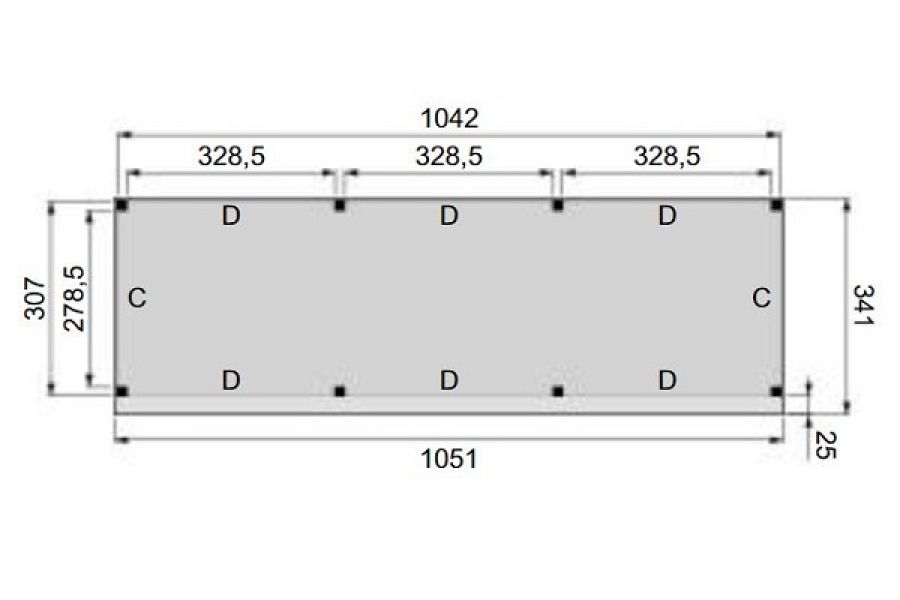 Plattegrond Overkapping Premium L 1050x310 cm 