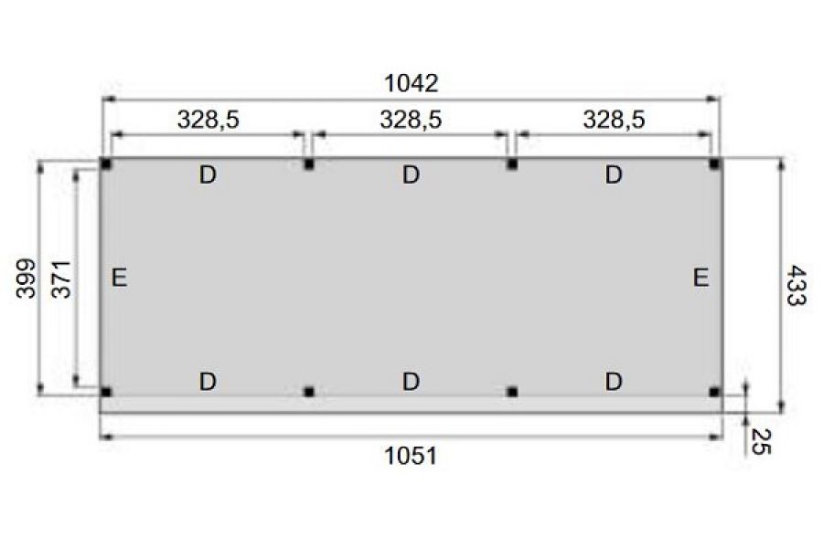 Plattegrond Overkapping Premium XXL 1050x400 cm 