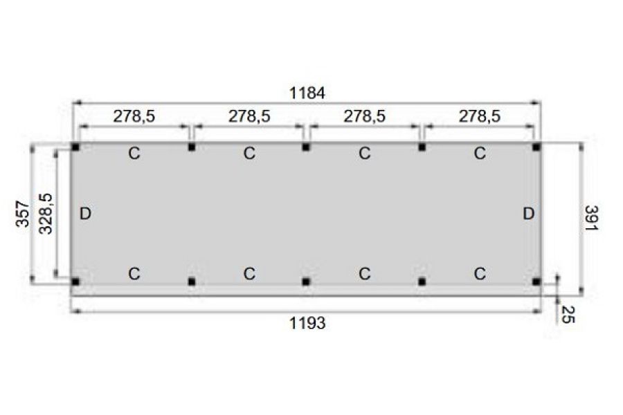 Plattegrond Overkapping Premium XL 1200x360 cm 