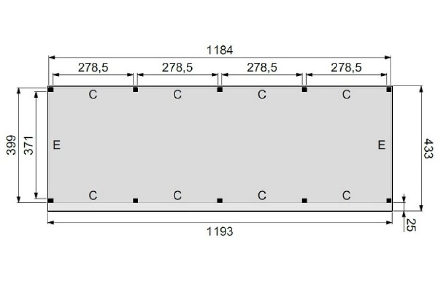 Plattegrond Overkapping Premium XXL 1200x400 cm 