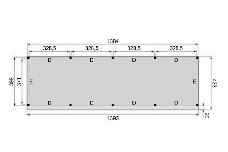 Plattegrond Overkapping Premium XXL 1400x400 cm 