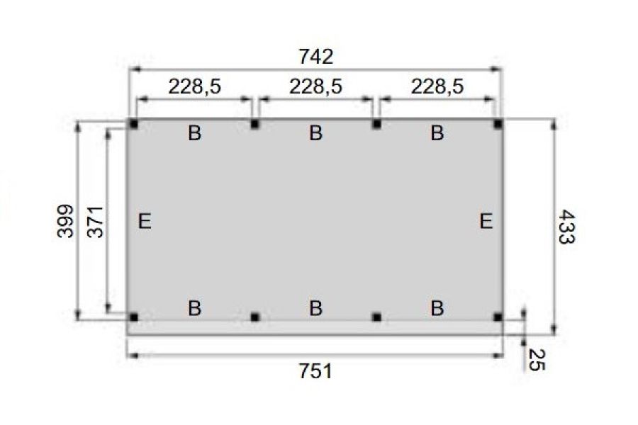 Plattegrond Overkapping Premium XXL 750x400 cm 