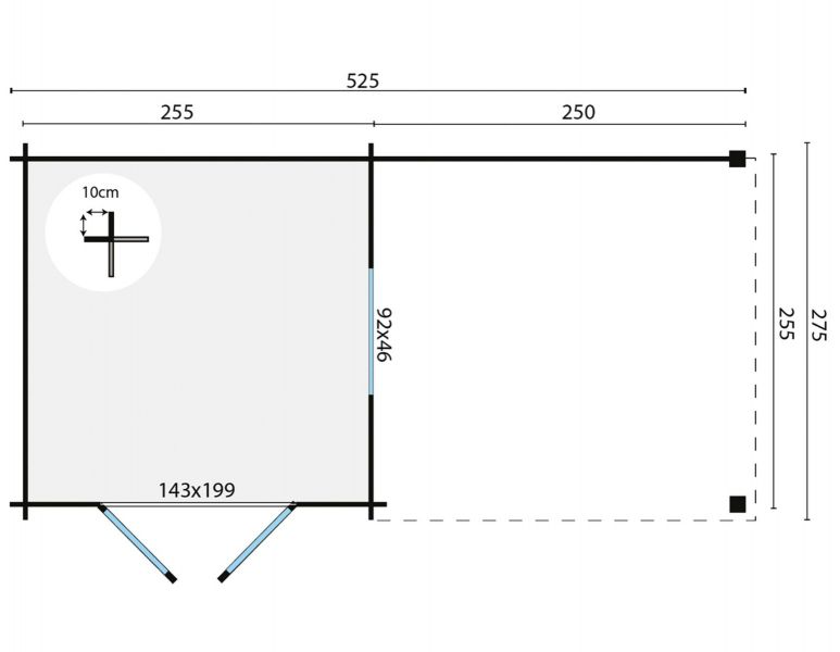 Blokhut Brenda 275x275 cm + luifel 250 cm - Grijs geïmpregneerd