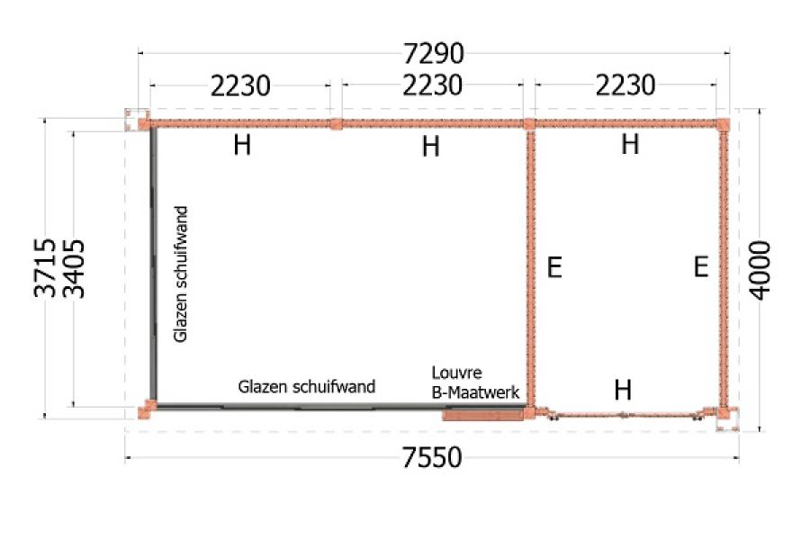 Plattegrond buitenverblijf Verona 755x400 cm model rechts