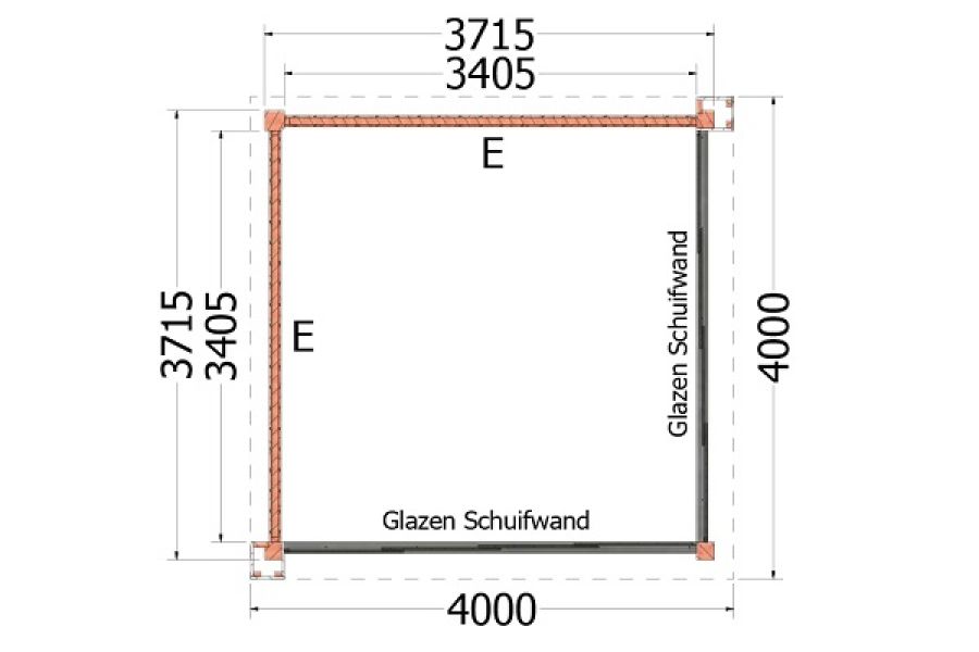 Plattegrond buitenverblijf Verona 400x400 cm model links