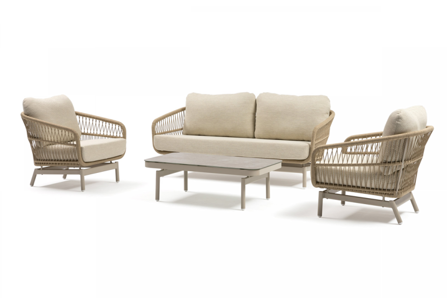 Loungeset Carlijn 4-delig – Aluminium met beige kussens