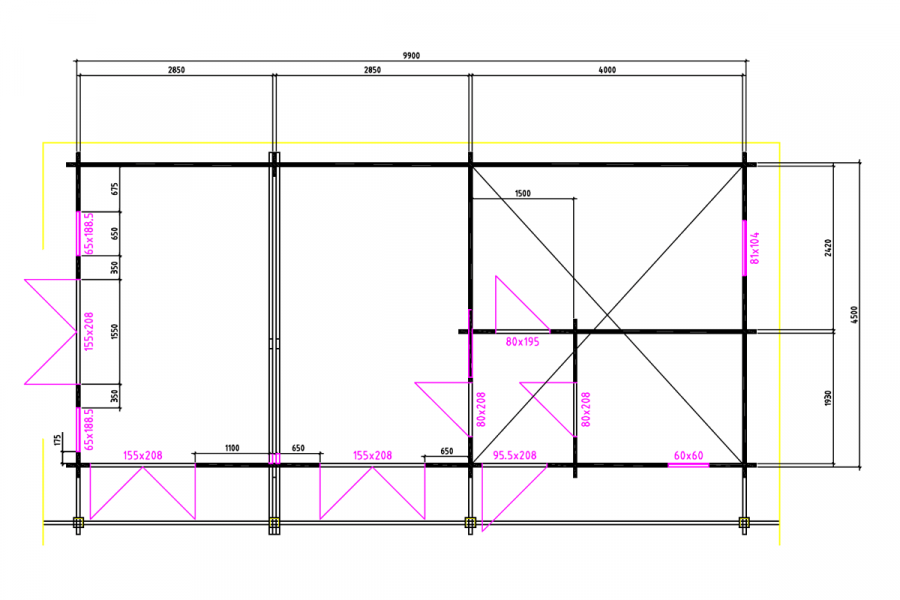 Tuinchalet 1020x480 cm + zijluifel 990x85 cm 50 mm