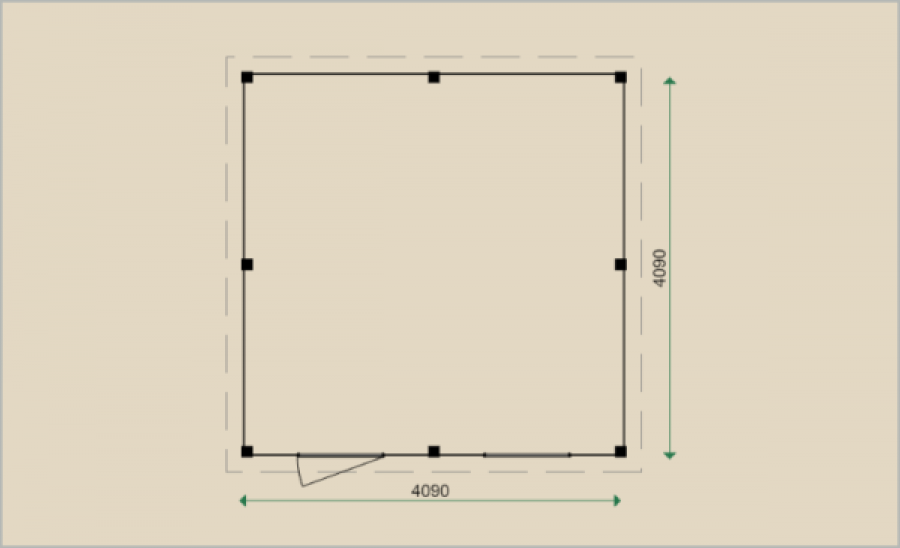 Lugarde Tuinhuis D3 409x409 cm - 44 mm - plattegrond