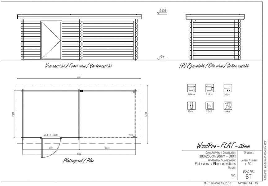 Blokhut/Tuinhuis Delft 600x250 cm - plattegrond