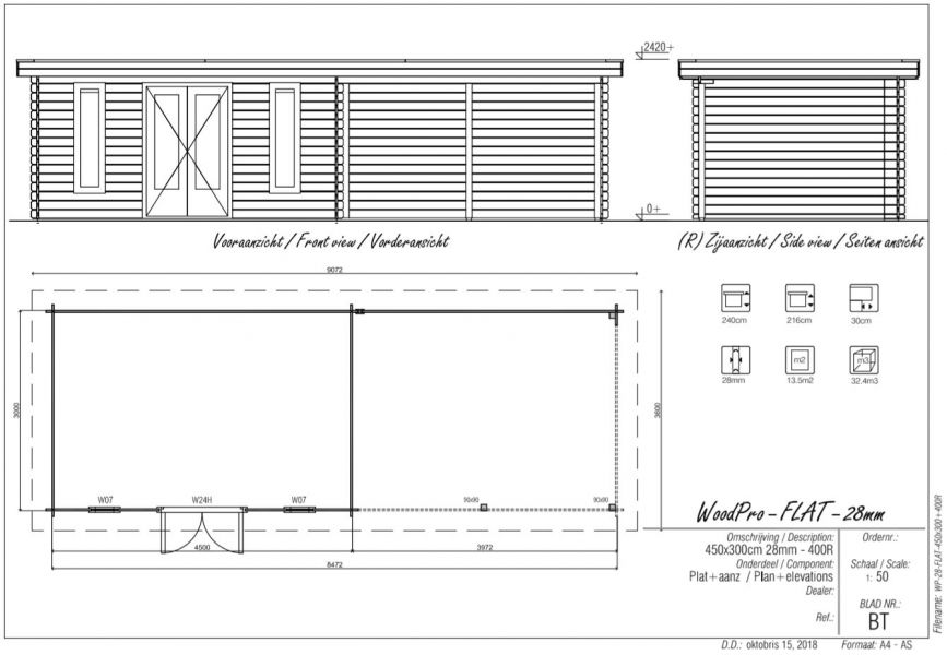 Blokhut/Tuinhuis Domburg 850x300 cm - Plattegrond