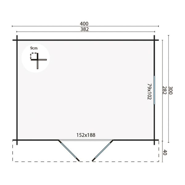 Blokhut Dyre 400x300 cm - Grijs geïmpregneerd