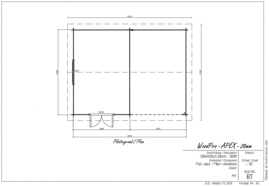 Blokhut/Tuinhuis Edam 600x450 cm - Plattegrond