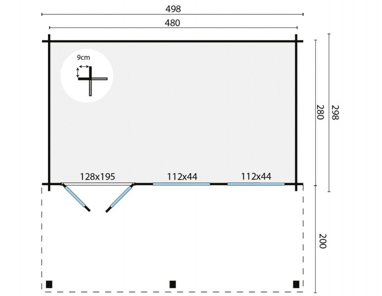 Blokhut Etten Leur 500x300 cm + luifel 200 cm - groen geïmpregneerd