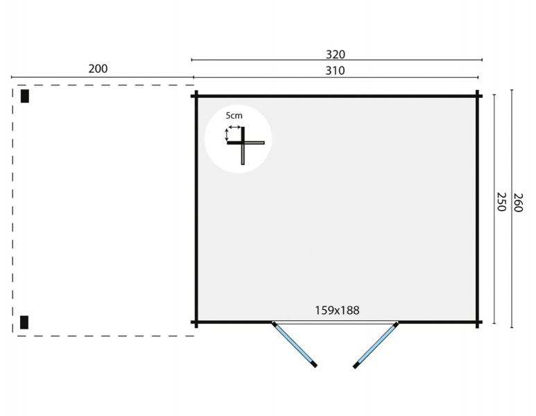 Blokhut Extramodern 320x260 cm + zijluifel 200 cm - Bruin geïmpregneerd