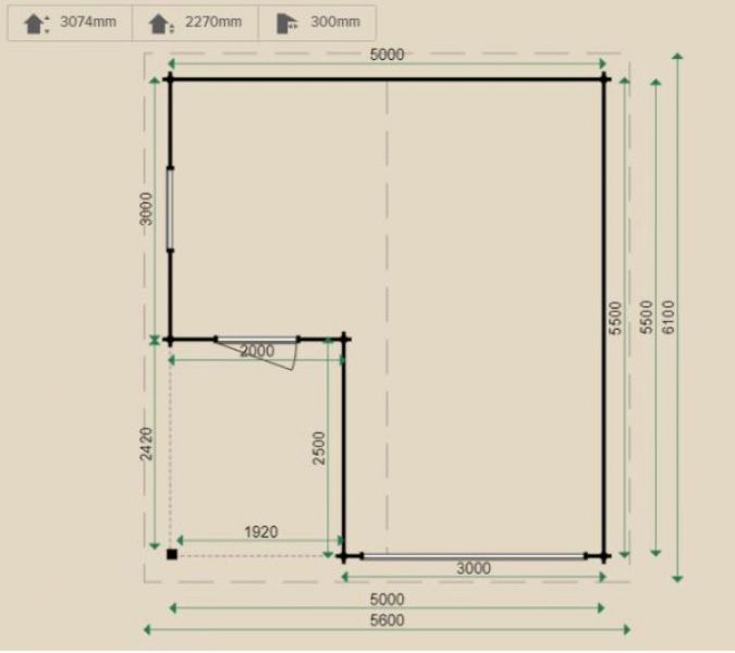 Lugarde Garage G4 500x550 cm - 44 mm - plattegrond